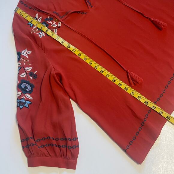 Garnet Hill Embroidered-Yoke Bishop-Sleeve Blouse Womens XL Rust Floral Boho Top - Picture 10 of 10